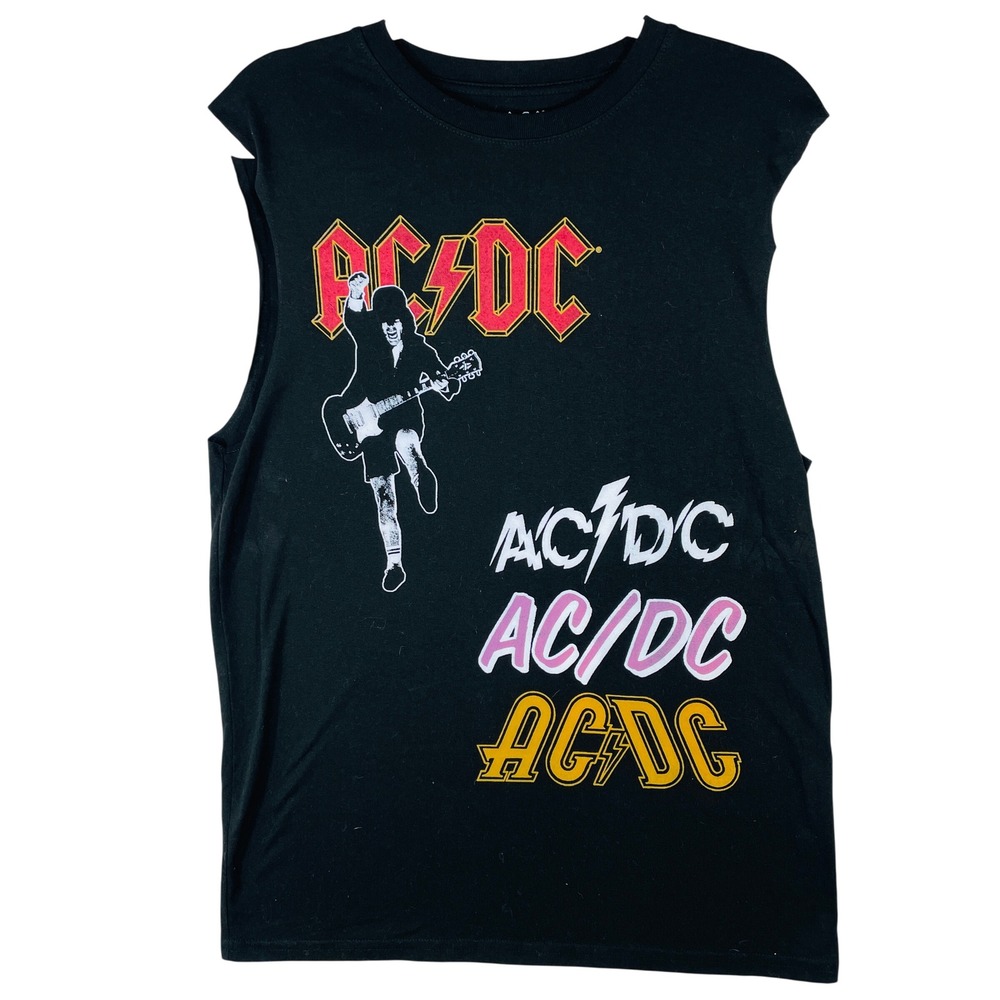 AC/DC Graphic Muscle Tee Black Sleeveless Rock Band T-Shirt Small 2023 Licensed